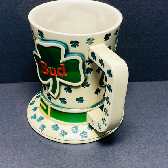 Vintage Budweiser St. Patrick's Day Tip O' The Hat Beer Mug Stein 1995 Shamrocks - Picture 7 of 12